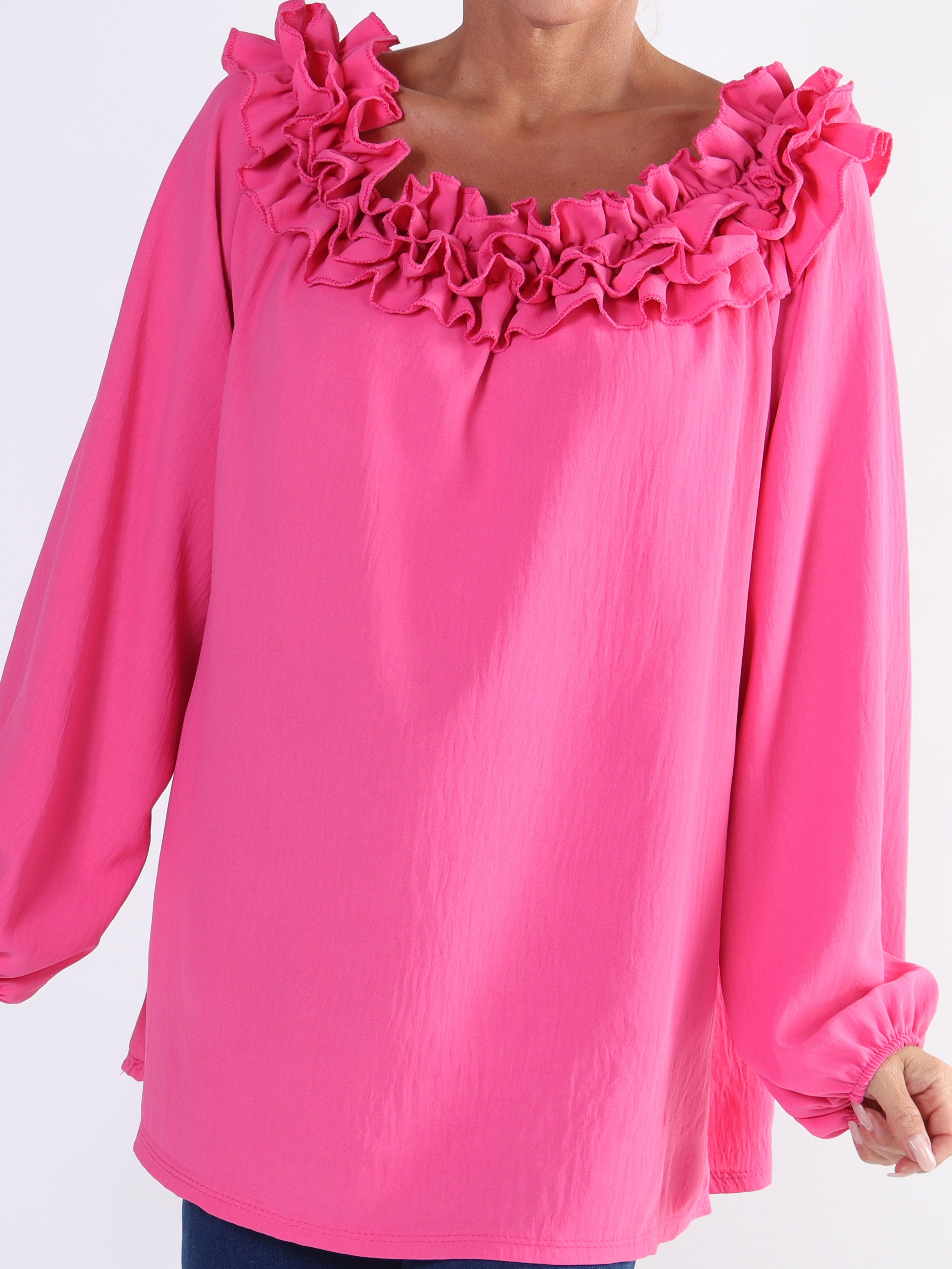 Chili - Fineste plus size tunika bluse med flæser i udskæringen (bestseller)
